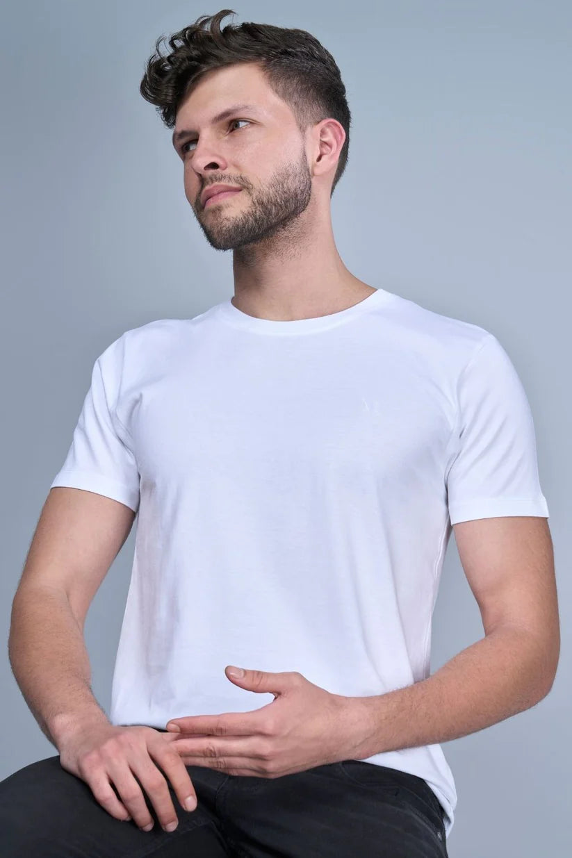 White Round Neck Half T-Shirt